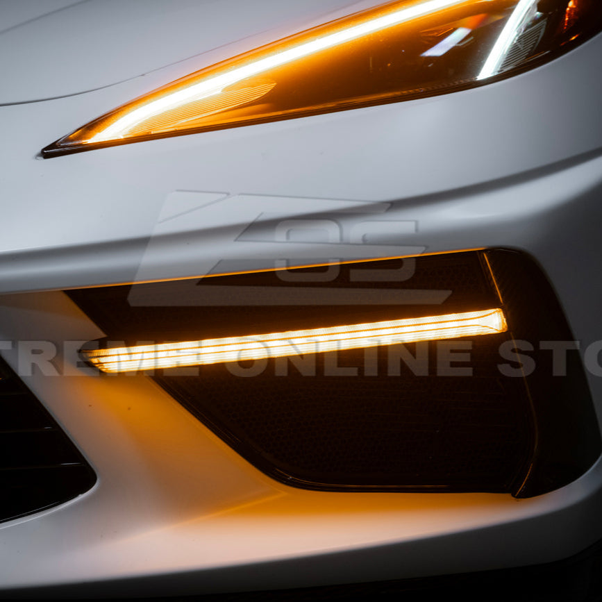 2020-Up Corvette C8 DRY CARBON FIBER Sequential LED DRL Light Bar Bezel Insert image 32