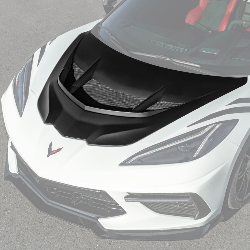 Corvette C8 ZR1 MATTE BLACK Front Bumper Vented Extractor Hood image 1