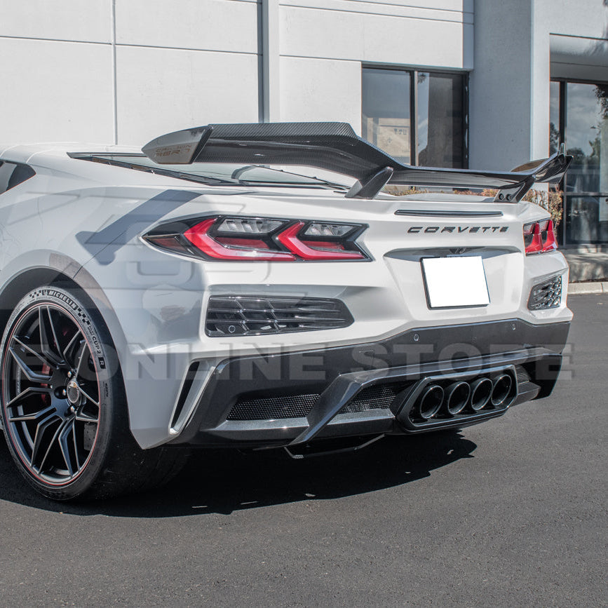 Corvette C8 Z06 DRY CARBON FIBER High Wing Spoiler Wicker Bill Extension image 6