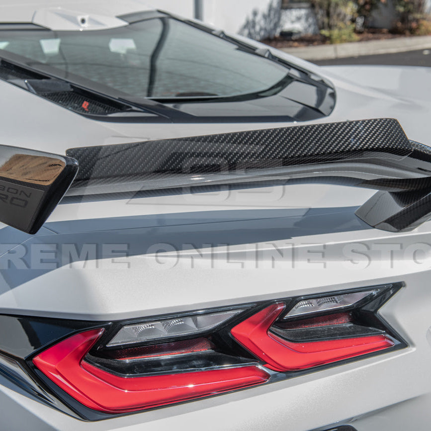 Corvette C8 Z06 DRY CARBON FIBER High Wing Spoiler Wicker Bill Extension image 9
