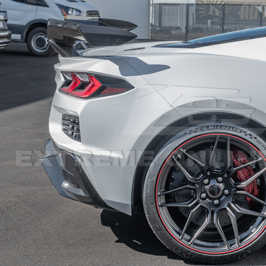 Corvette C8 Z06 DRY CARBON FIBER High Wing Spoiler Wicker Bill Extension image 8