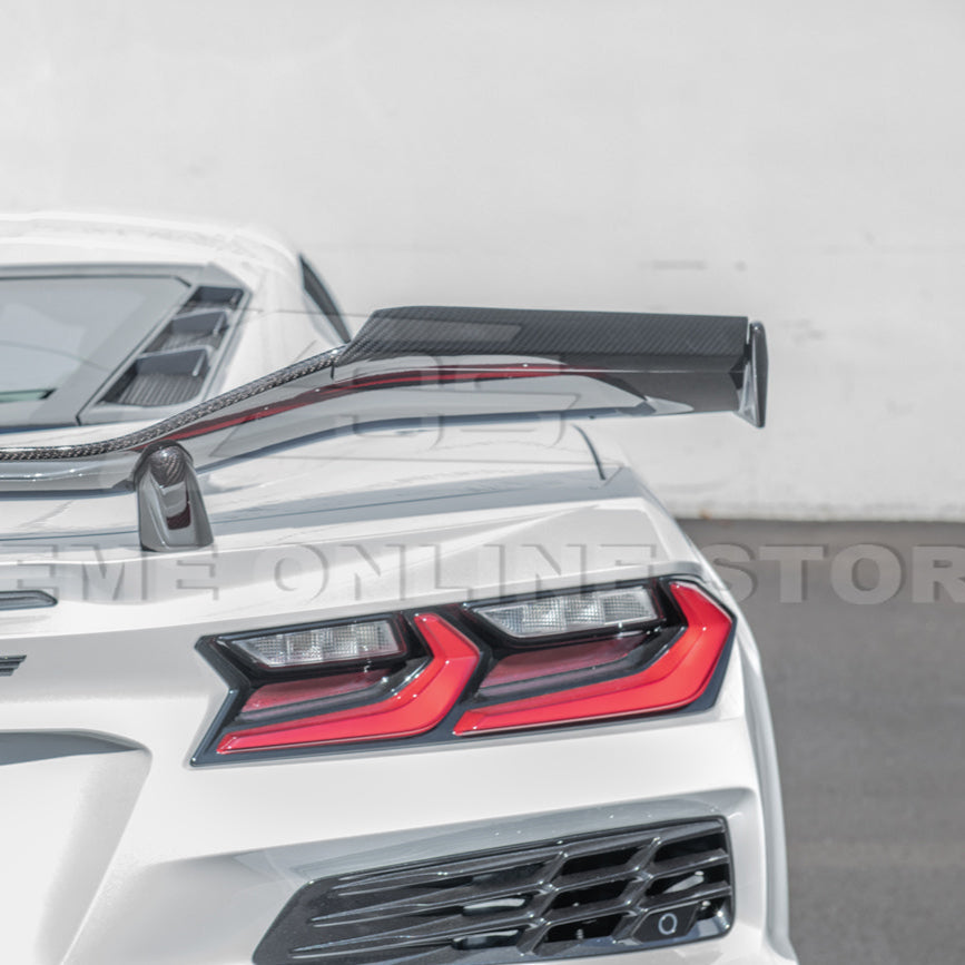 Corvette C8 Z06 DRY CARBON FIBER High Wing Spoiler Wicker Bill Extension image 10