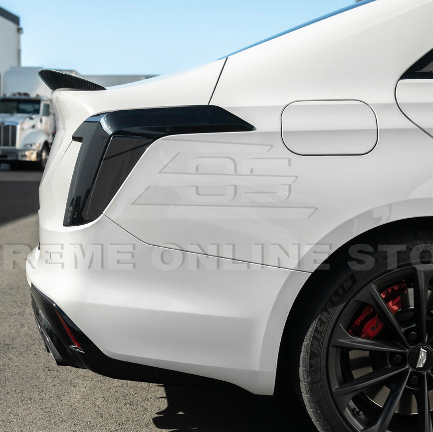 2020-Up Cadillac CT4 | SMOKE TINTED Rear Tail Light Trim Bezel Cover Pair image 9