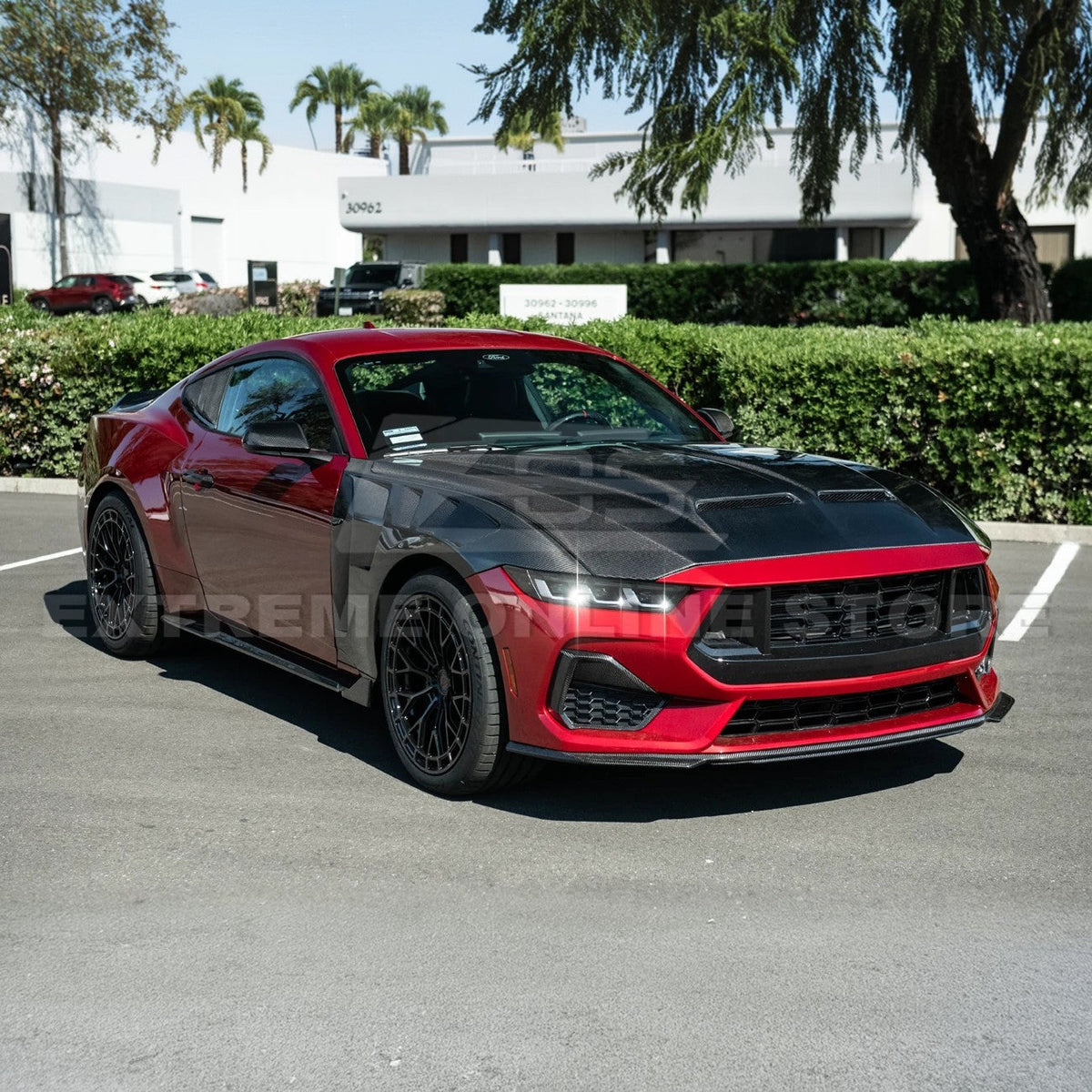 2024-Up Ford Mustang Super Snake Style CARBON FIBER Front Bumper Hood Vented Cover image 8