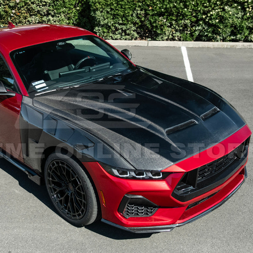 2024-Up Ford Mustang Super Snake Style CARBON FIBER Front Bumper Hood Vented Cover image 9