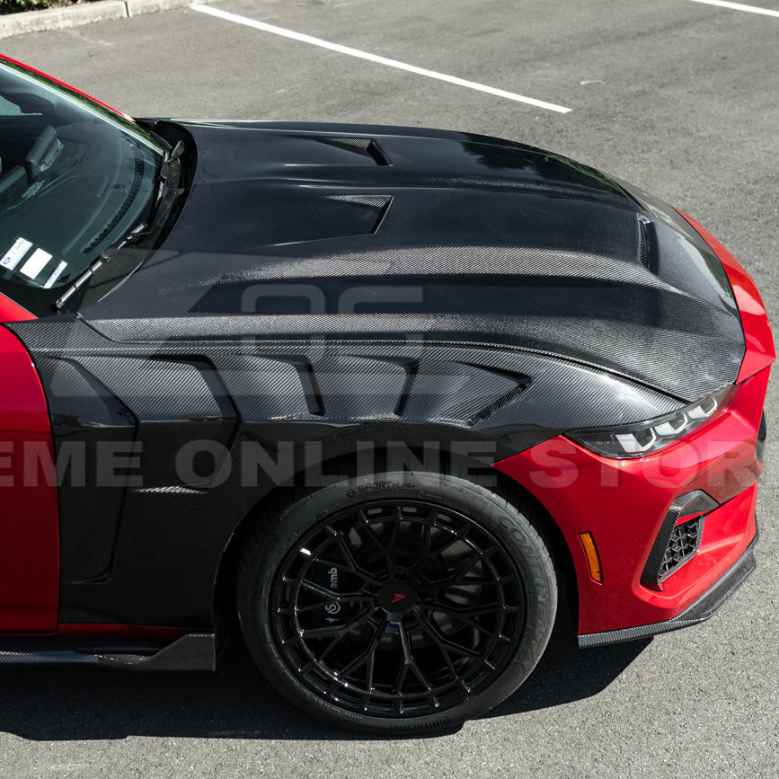 2024-Up Ford Mustang Super Snake Style CARBON FIBER Front Bumper Hood Vented Cover image 10