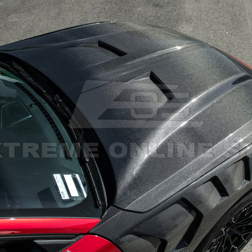 2024-Up Ford Mustang Super Snake Style CARBON FIBER Front Bumper Hood Vented Cover image 11