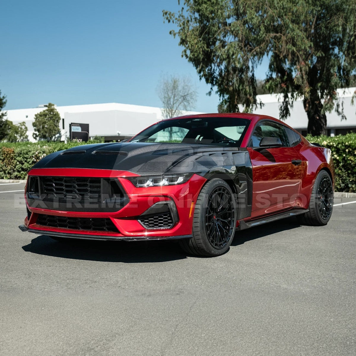 2024-Up Ford Mustang Super Snake Style CARBON FIBER Front Bumper Hood Vented Cover image 4