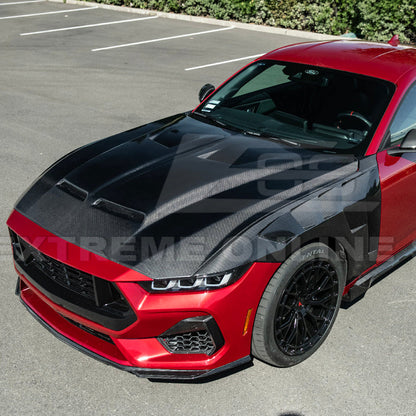 2024-Up Ford Mustang Super Snake Style CARBON FIBER Front Bumper Hood Vented Cover image 5