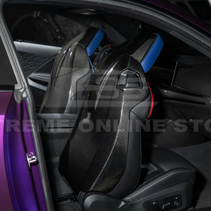 BMW G87 G82 M2 M4 Dry CARBON FIBER Tape-On Full Seat Back Cover Pair image 5