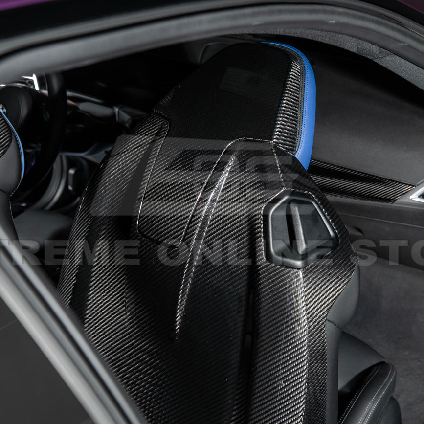 BMW G87 G82 M2 M4 Dry CARBON FIBER Tape-On Full Seat Back Cover Pair image 8