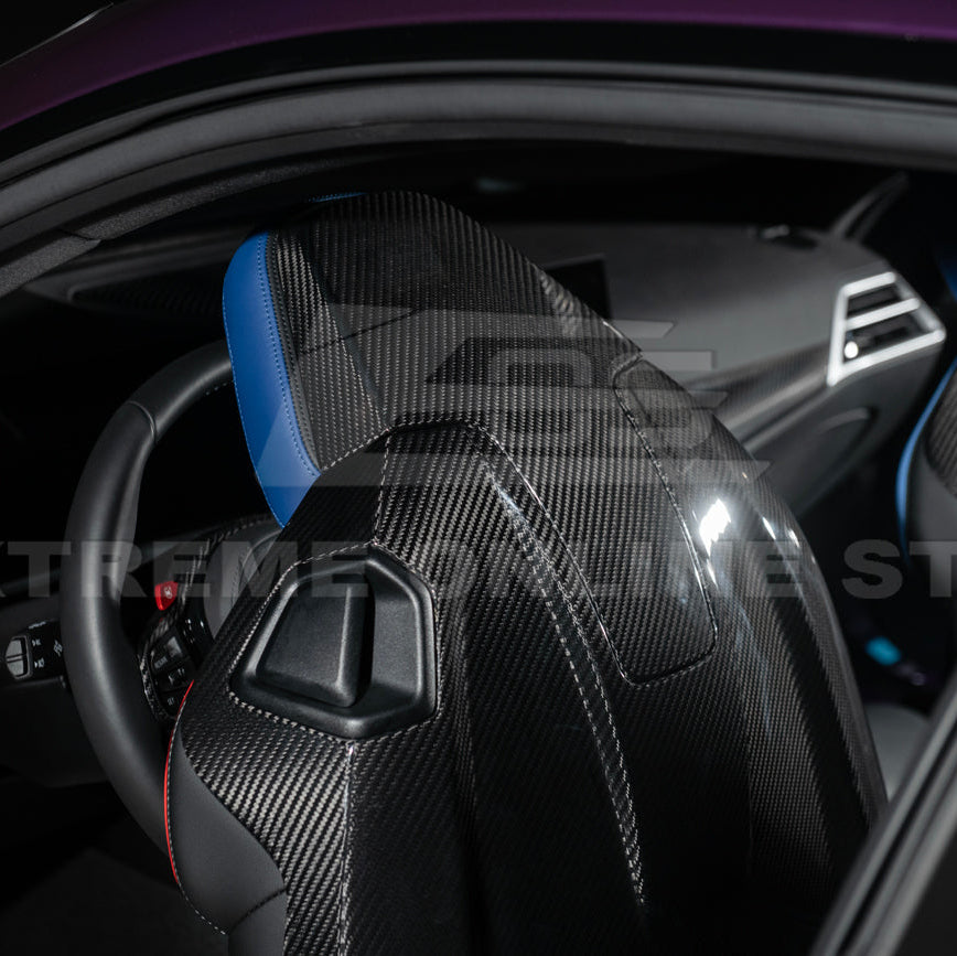 BMW G87 G80 G82 M2 M3 M4 S58 | Dry CARBON FIBER Tape-On Headrest Cover Pair image 8