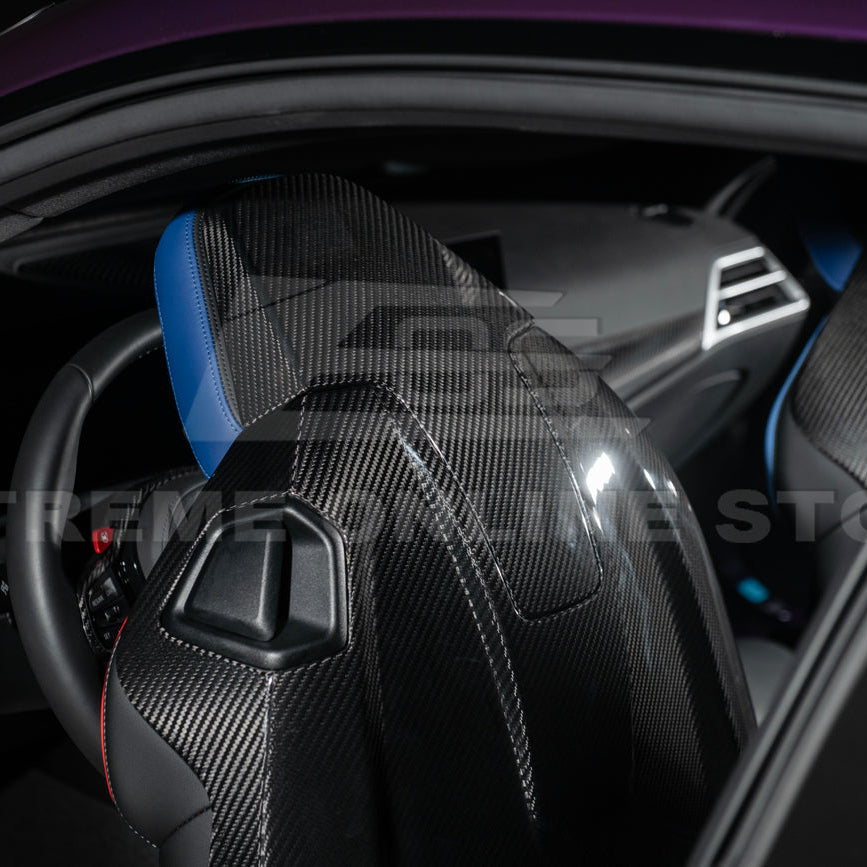 BMW G87 G82 M2 M4 Dry CARBON FIBER Tape-On Full Seat Back Cover Pair image 9