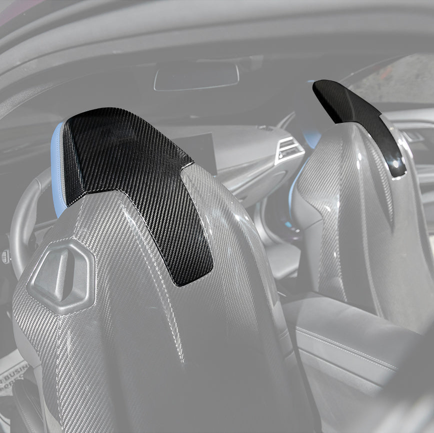 BMW G87 G80 G82 M2 M3 M4 S58 | Dry CARBON FIBER Tape-On Headrest Cover Pair image 1