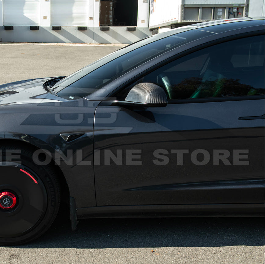 2024-Up Tesla Model 3 Dry Carbon Fiber Tape On Side Mirror Cap Covers Pair image 8