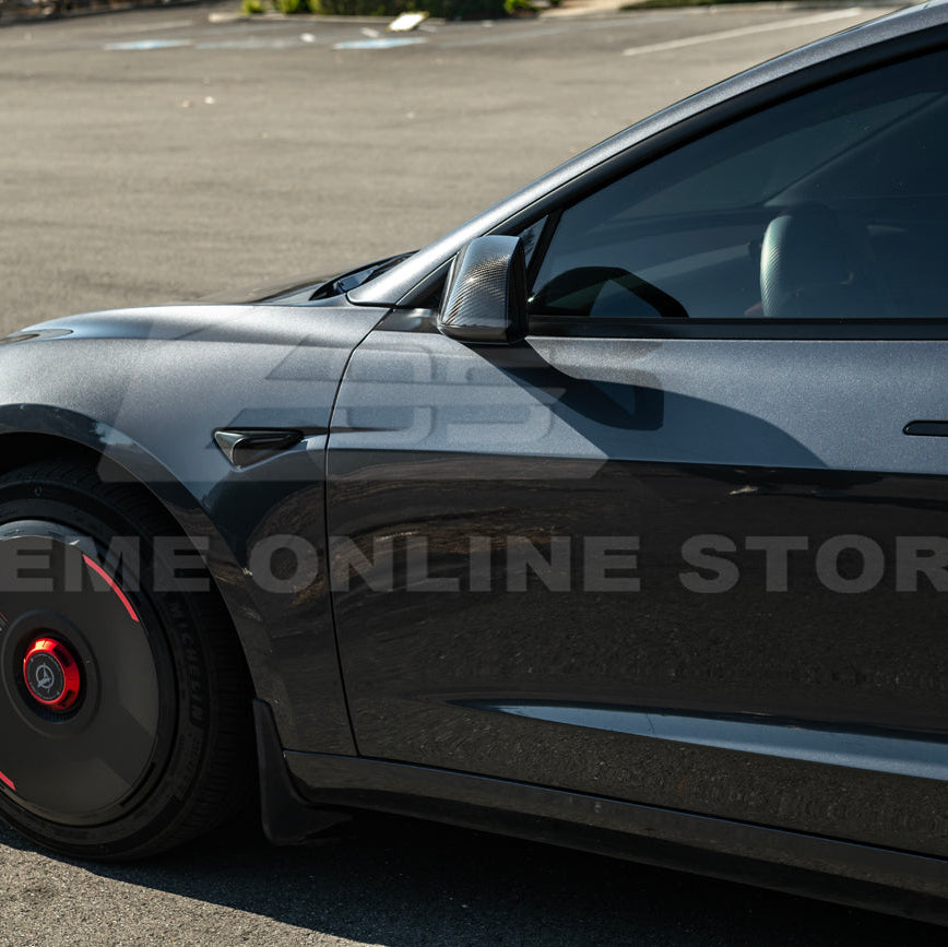 2024-Up Tesla Model 3 Dry Carbon Fiber Tape On Side Mirror Cap Covers Pair image 9