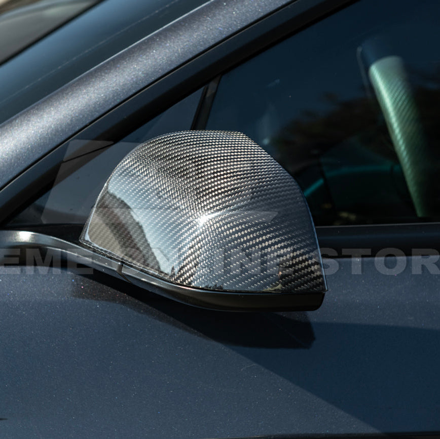 2024-Up Tesla Model 3 Dry Carbon Fiber Tape On Side Mirror Cap Covers Pair image 11