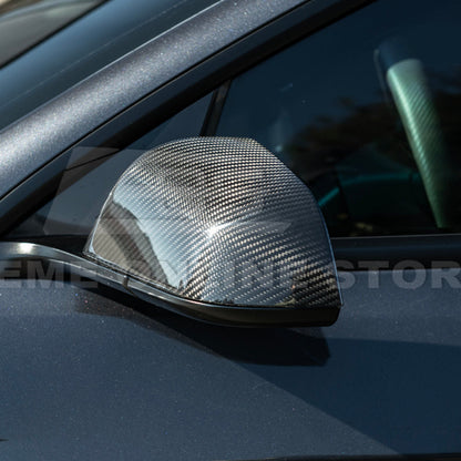 2024-Up Tesla Model 3 Dry Carbon Fiber Tape On Side Mirror Cap Covers Pair image 11