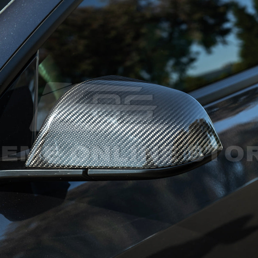 2024-Up Tesla Model 3 Dry Carbon Fiber Tape On Side Mirror Cap Covers Pair image 12