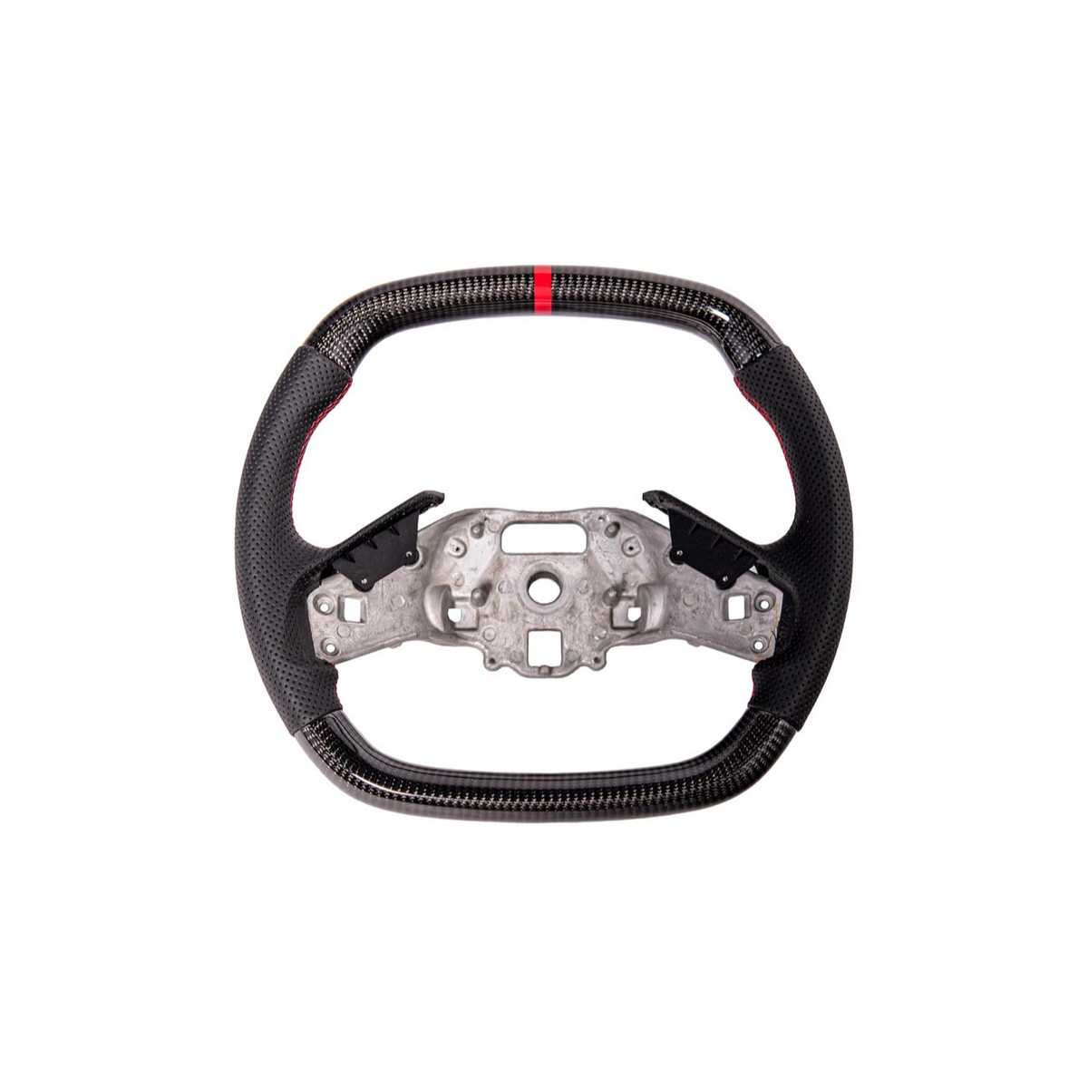 2020-Up Corvette C8 CARBON FIBER Perforated Leather Red Stripe Steering Wheel image 1