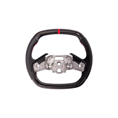 2020-Up Corvette C8 CARBON FIBER Perforated Leather Red Stripe Steering Wheel image 1