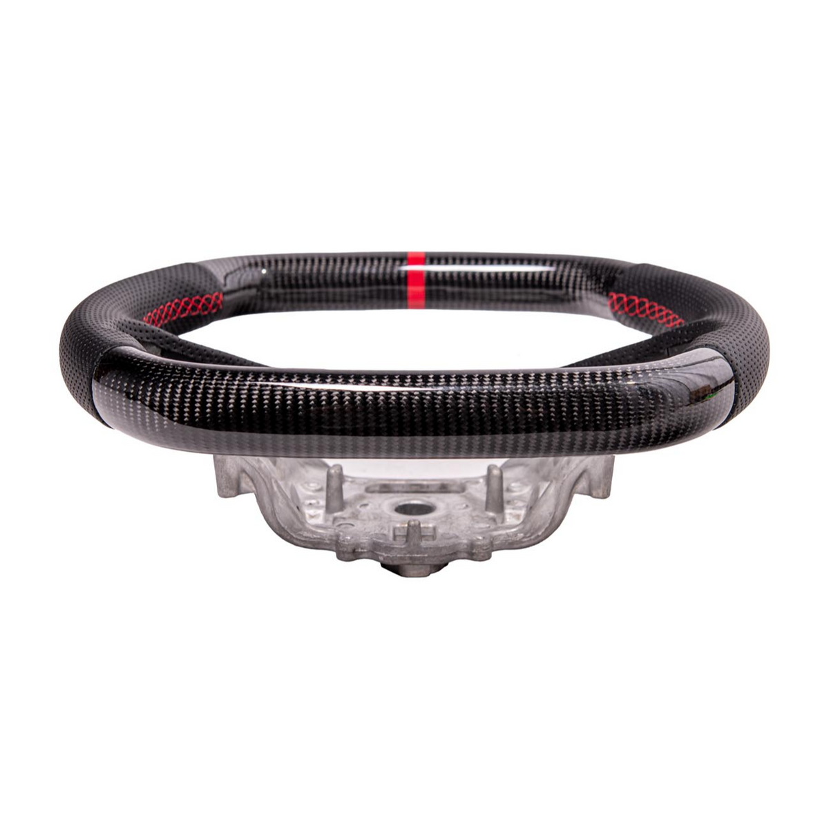 2020-Up Corvette C8 CARBON FIBER Perforated Leather Red Stripe Steering Wheel image 5