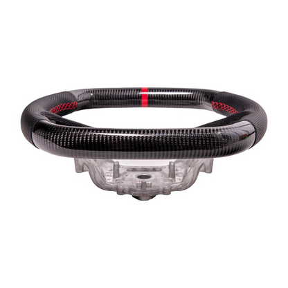 2020-Up Corvette C8 CARBON FIBER Perforated Leather Red Stripe Steering Wheel image 5
