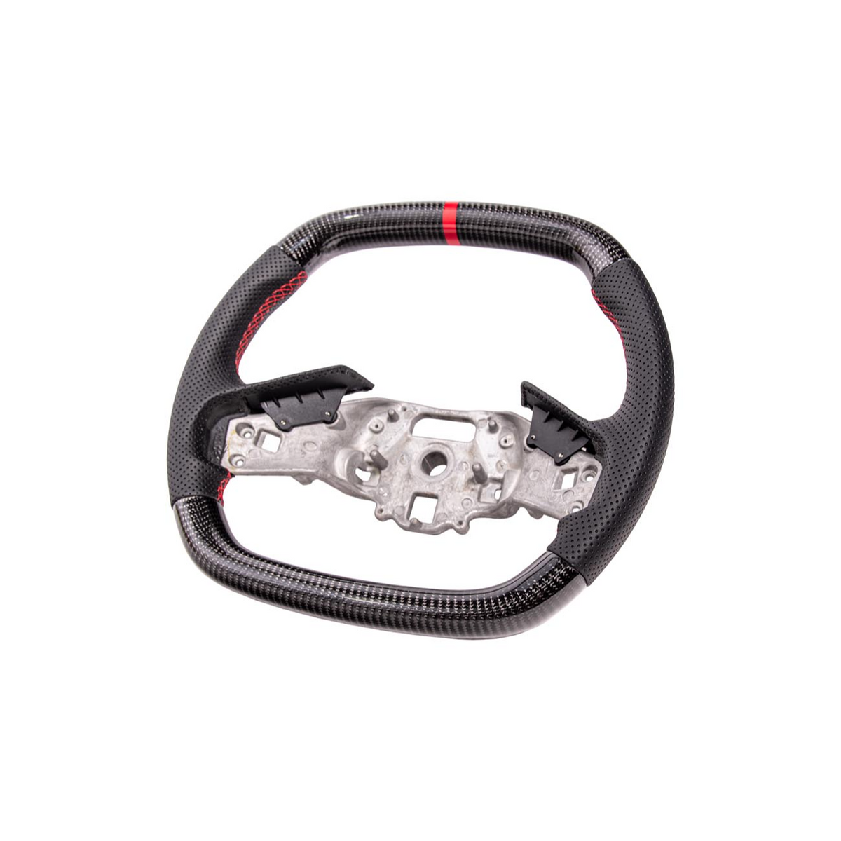 2020-Up Corvette C8 CARBON FIBER Perforated Leather Red Stripe Steering Wheel image 7