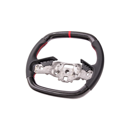 2020-Up Corvette C8 CARBON FIBER Perforated Leather Red Stripe Steering Wheel image 7