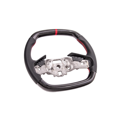 2020-Up Corvette C8 CARBON FIBER Perforated Leather Red Stripe Steering Wheel image 8