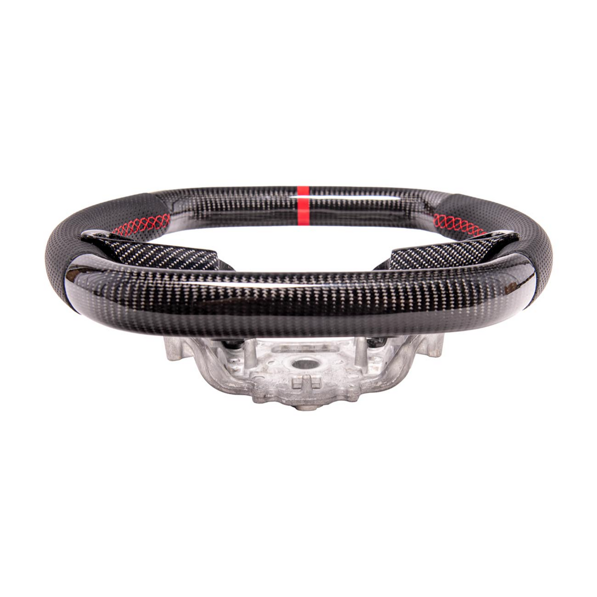 2020-Up Corvette C8 CARBON FIBER Perforated Leather Red Stripe Steering Wheel image 11