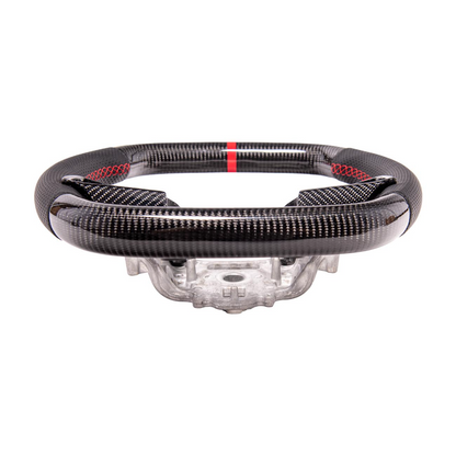 2020-Up Corvette C8 CARBON FIBER Perforated Leather Red Stripe Steering Wheel image 11