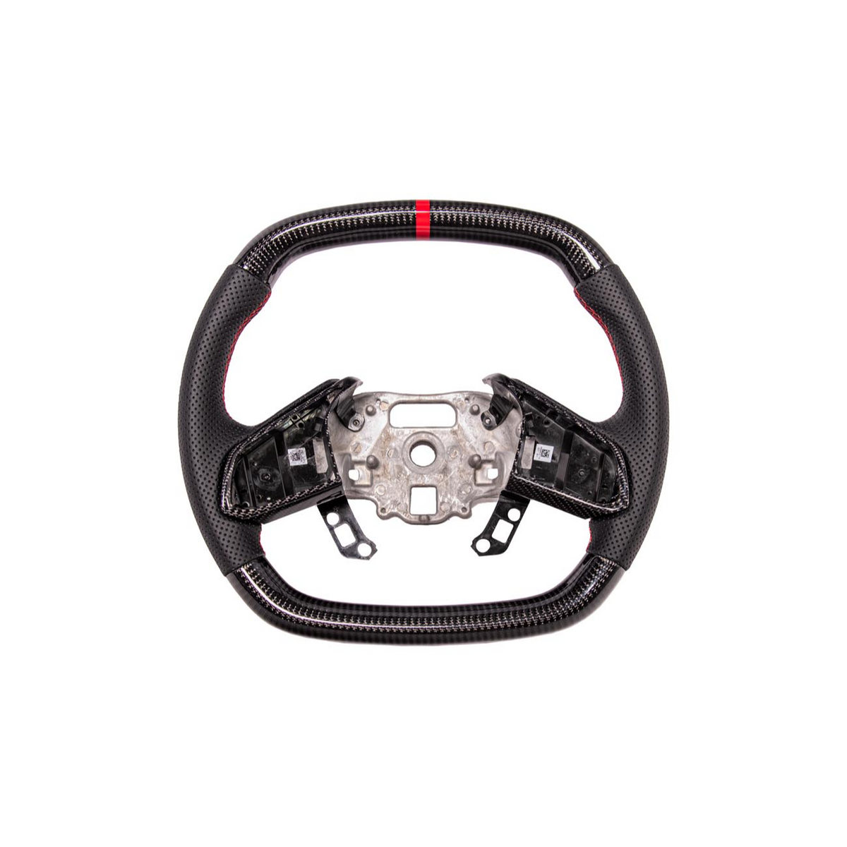 2020-Up Corvette C8 CARBON FIBER Perforated Leather Red Stripe Steering Wheel image 2