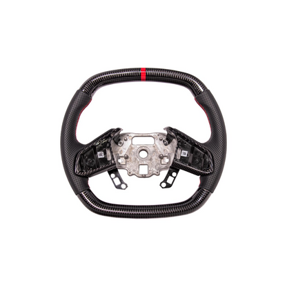 2020-Up Corvette C8 CARBON FIBER Perforated Leather Red Stripe Steering Wheel image 2