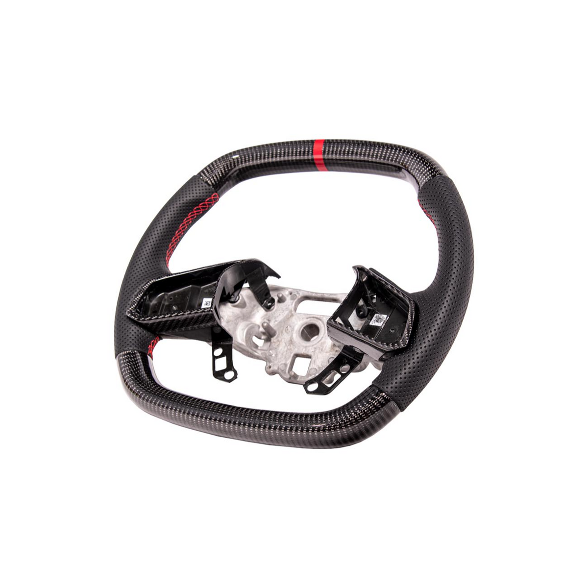2020-Up Corvette C8 CARBON FIBER Perforated Leather Red Stripe Steering Wheel image 14