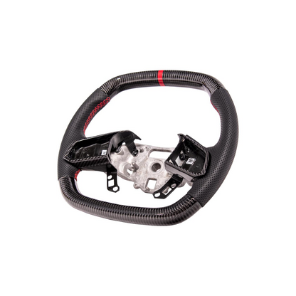 2020-Up Corvette C8 CARBON FIBER Perforated Leather Red Stripe Steering Wheel image 14