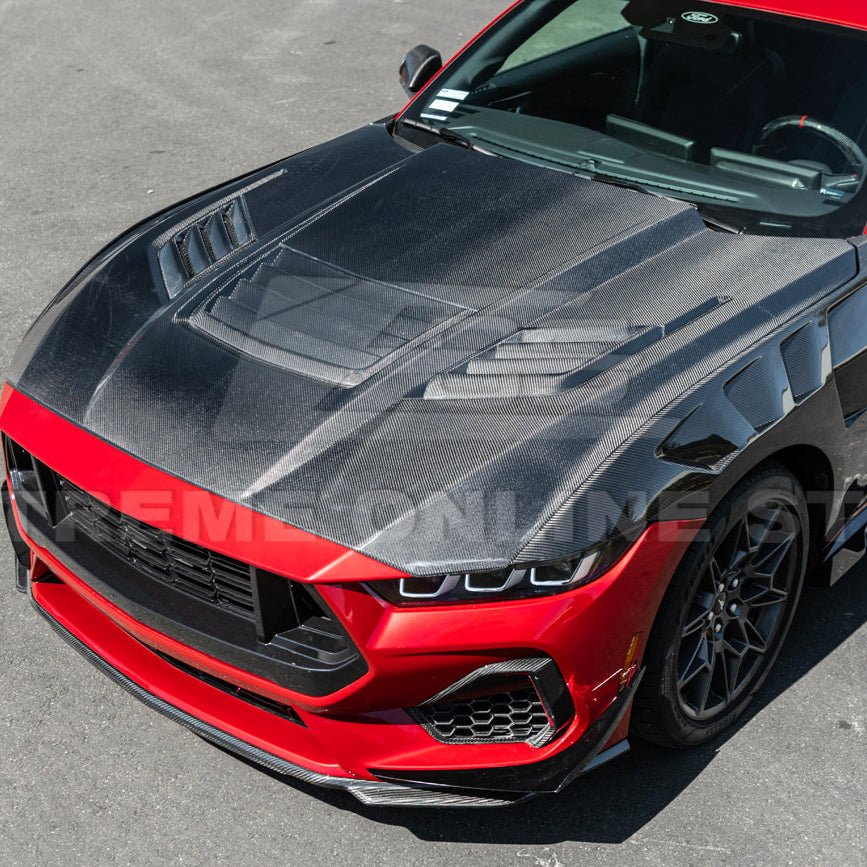 2024-Up Ford Mustang Front Super Snake Style Bumper Hood Vented Cover image 5