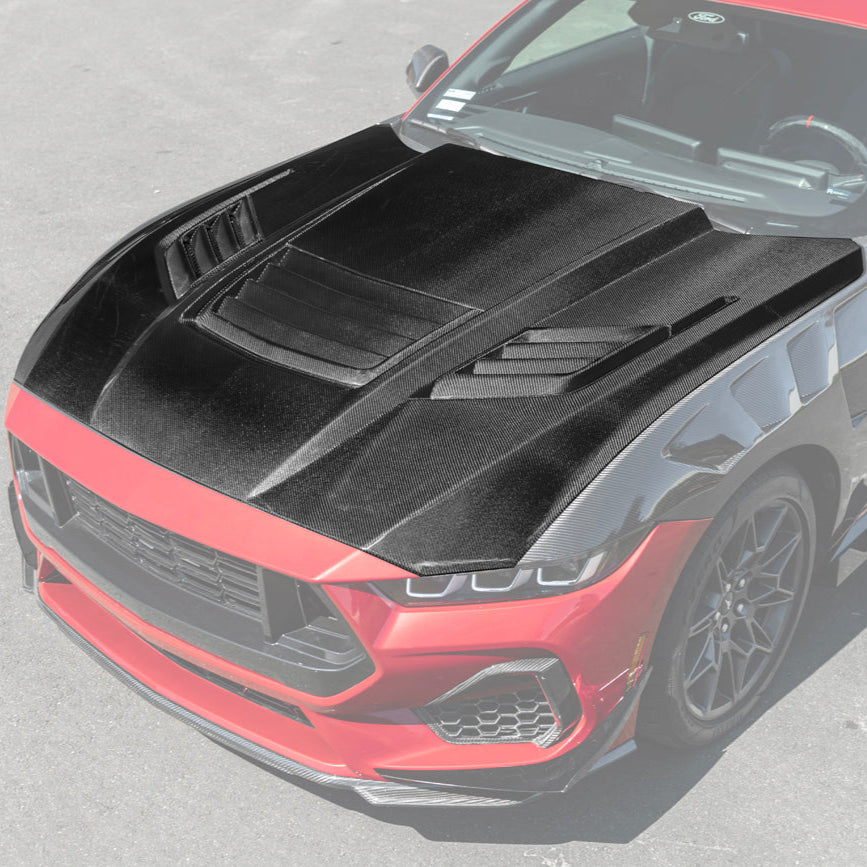 2024-Up Ford Mustang Front Super Snake Style Bumper Hood Vented Cover image 3