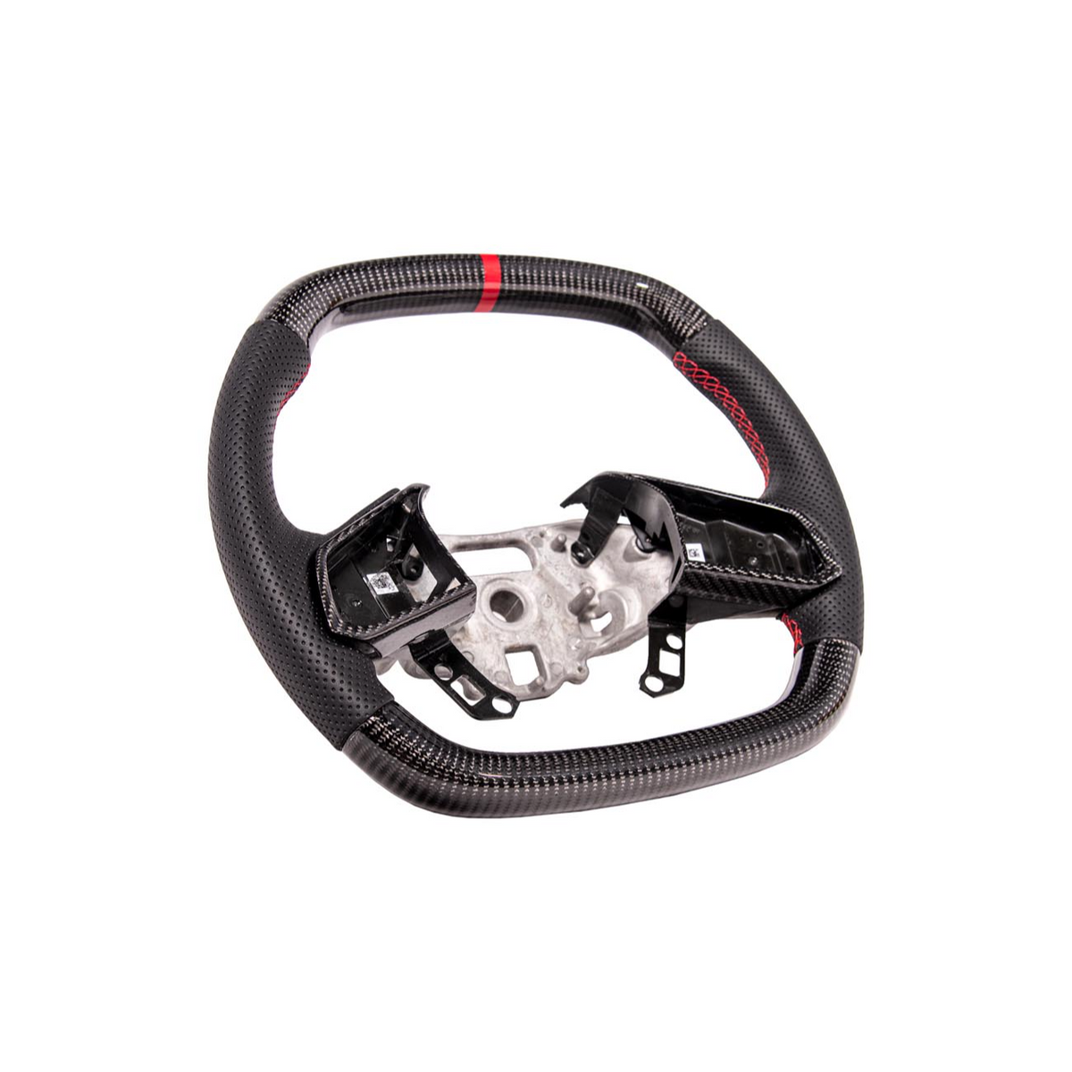 2020-Up Corvette C8 CARBON FIBER Perforated Leather Red Stripe Steering Wheel image 15