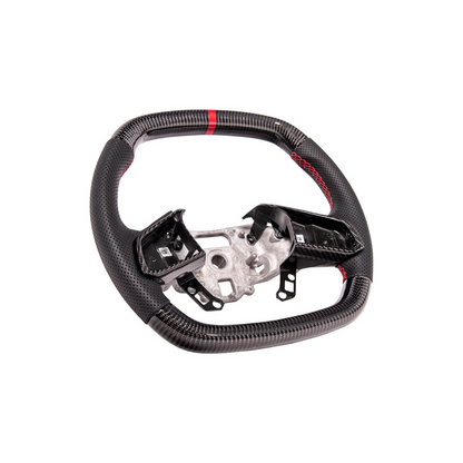 2020-Up Corvette C8 CARBON FIBER Perforated Leather Red Stripe Steering Wheel image 15
