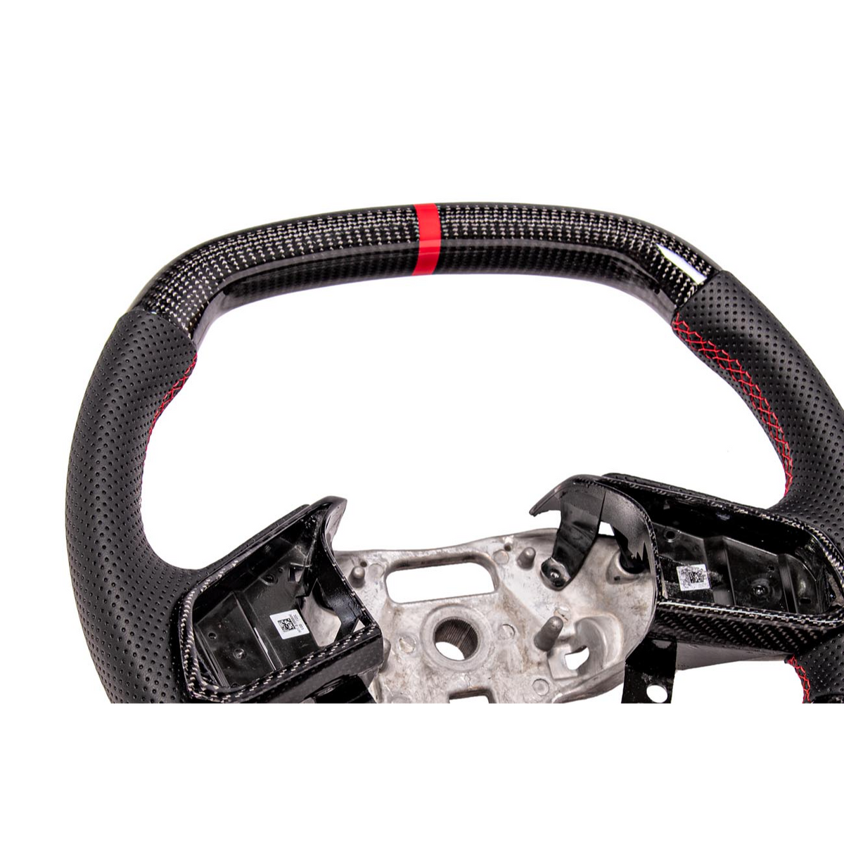 2020-Up Corvette C8 CARBON FIBER Perforated Leather Red Stripe Steering Wheel image 16