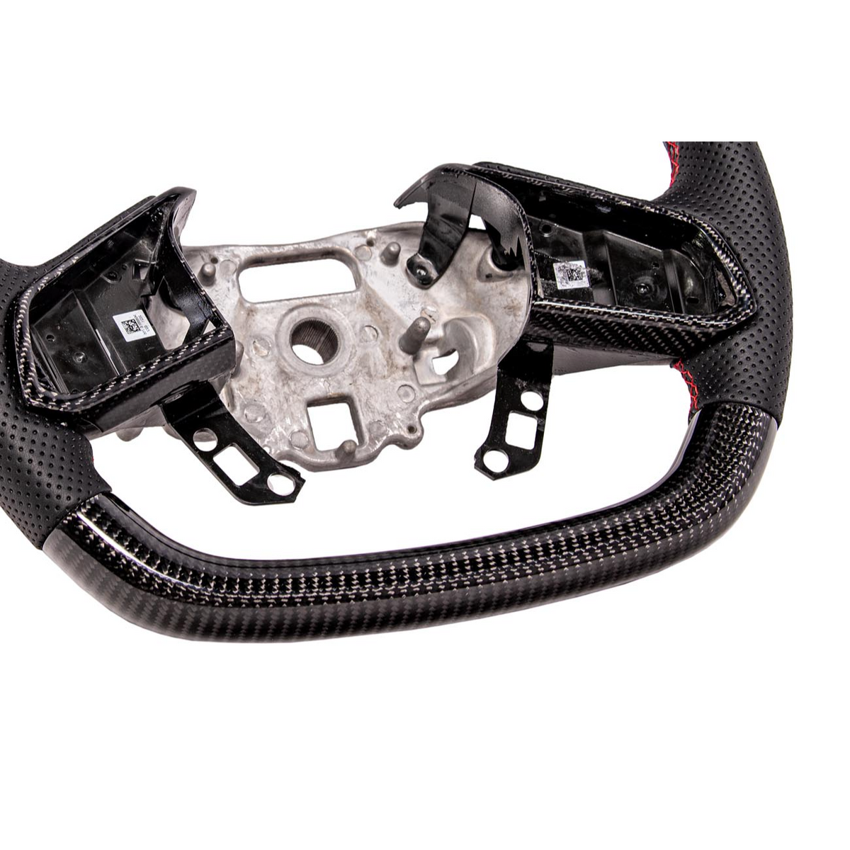 2020-Up Corvette C8 CARBON FIBER Perforated Leather Red Stripe Steering Wheel image 17
