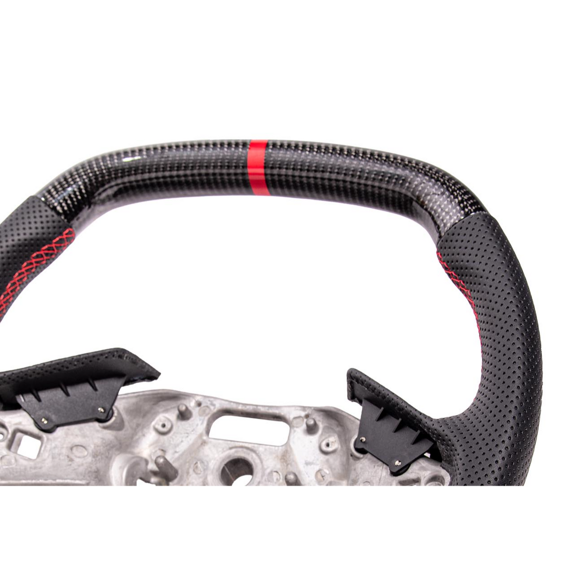 2020-Up Corvette C8 CARBON FIBER Perforated Leather Red Stripe Steering Wheel image 9