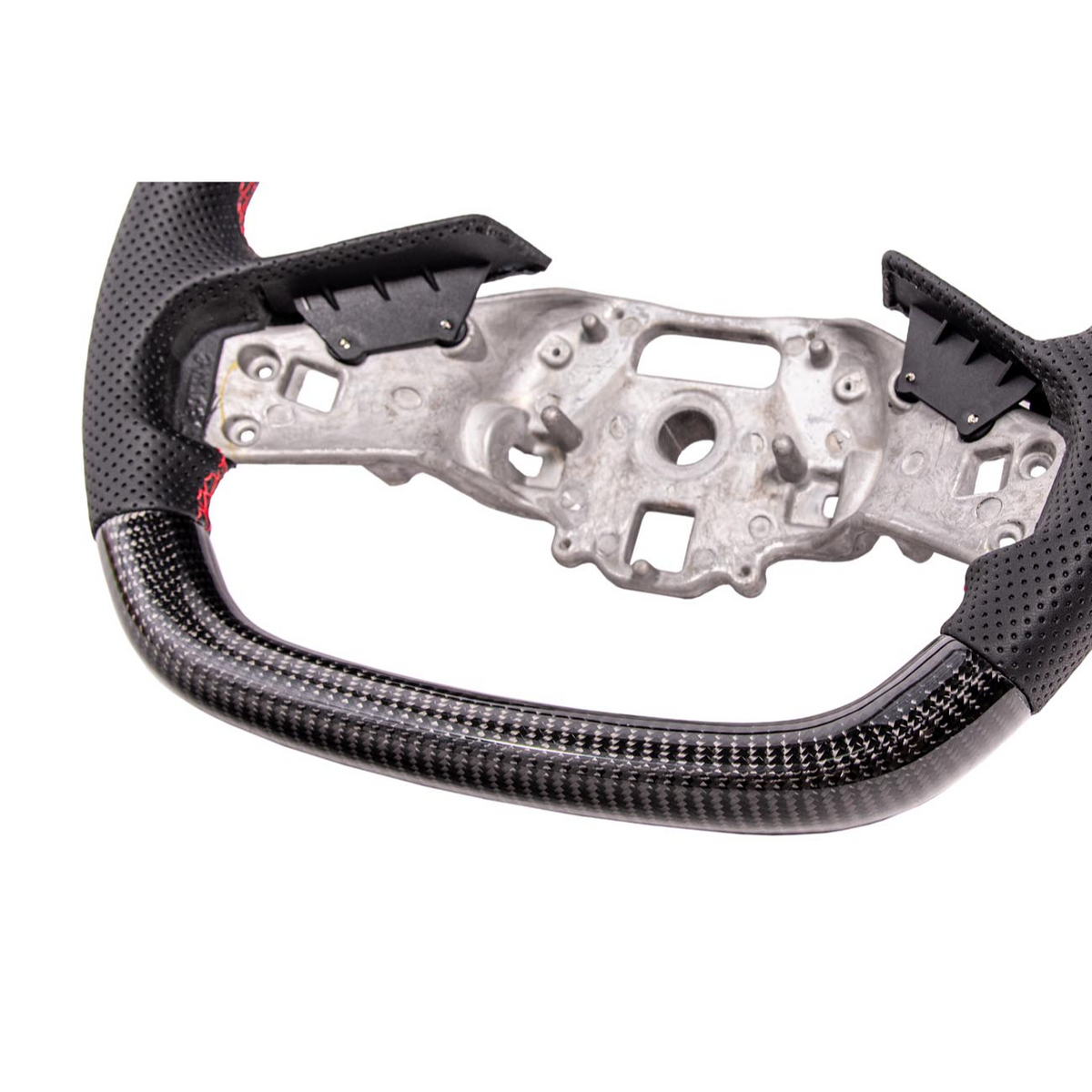 2020-Up Corvette C8 CARBON FIBER Perforated Leather Red Stripe Steering Wheel image 10