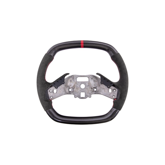 Corvette C8 CARBON FIBER Alcantara Leather Red Stripe Steering Wheel image 2