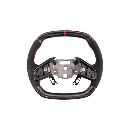 Corvette C8 CARBON FIBER Alcantara Leather Red Stripe Steering Wheel image 3