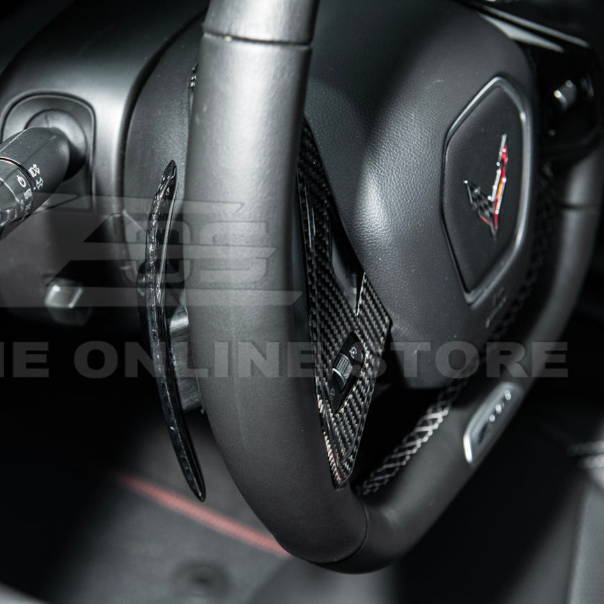2020-Up Corvette C8 DRY CARBON FIBER Steering Wheel Paddle Shifters Replacement image 8