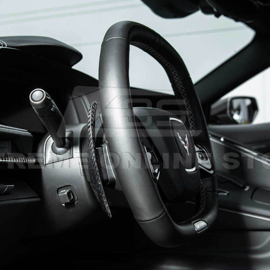 2020-Up Corvette C8 DRY CARBON FIBER Steering Wheel Paddle Shifters Replacement image 10