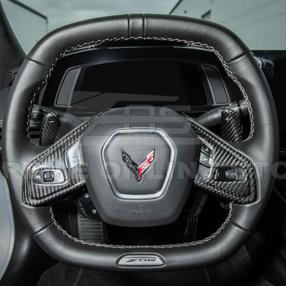 2020-Up Corvette C8 DRY CARBON FIBER Steering Wheel Paddle Shifters Replacement image 4