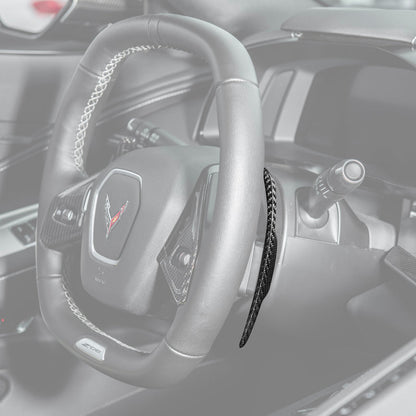 2020-Up Corvette C8 DRY CARBON FIBER Steering Wheel Paddle Shifters Replacement image 3
